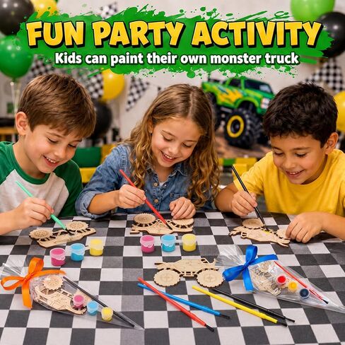 12 Pack Monster Truck Party Favors for Kids, DIY Wooden Truck Painting Kit, Monster Jam Birthday Decorations Supplies, Goodie Bag Stuffers Pinata Filler Gifts in Saudi Arabia
