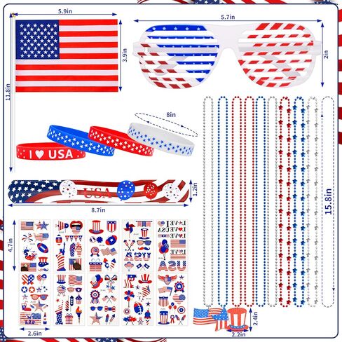 147 Pcs 4th of July Patriotic Accessories Includes Glasses Necklaces Bracelets Tattoos for Fourth of July Decorations Independence Day Celebrations American Memorial Day in Saudi Arabia
