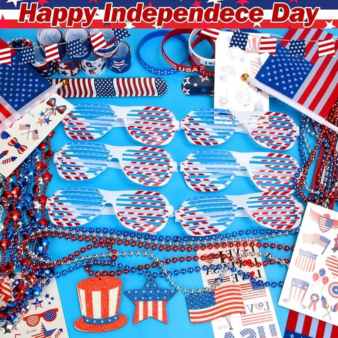 147 Pcs 4th of July Patriotic Accessories Includes Glasses Necklaces Bracelets Tattoos for Fourth of July Decorations Independence Day Celebrations American Memorial Day in Saudi Arabia