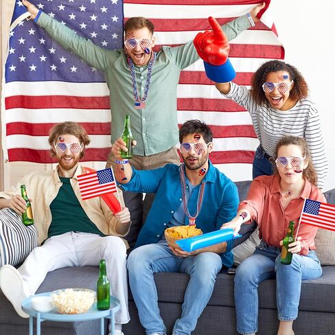 147 Pcs 4th of July Patriotic Accessories Includes Glasses Necklaces Bracelets Tattoos for Fourth of July Decorations Independence Day Celebrations American Memorial Day in Saudi Arabia