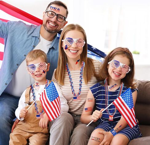147 Pcs 4th of July Patriotic Accessories Includes Glasses Necklaces Bracelets Tattoos for Fourth of July Decorations Independence Day Celebrations American Memorial Day in Saudi Arabia