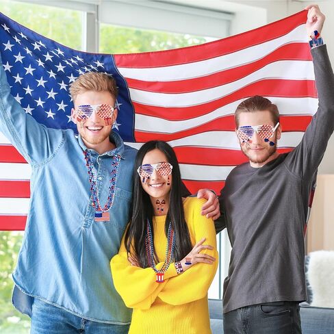 147 Pcs 4th of July Patriotic Accessories Includes Glasses Necklaces Bracelets Tattoos for Fourth of July Decorations Independence Day Celebrations American Memorial Day in Saudi Arabia