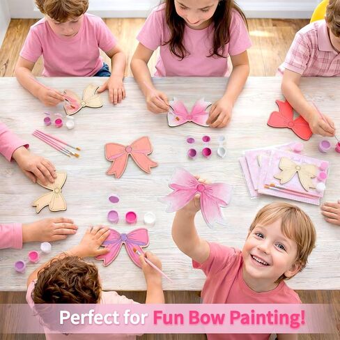 12 Pack Pink Bow Party Favors for Girls, Individually Wrapped Paint Your Own Wooden Magnet Craft Kits with Paints, Brush & Thank You Card in Saudi Arabia