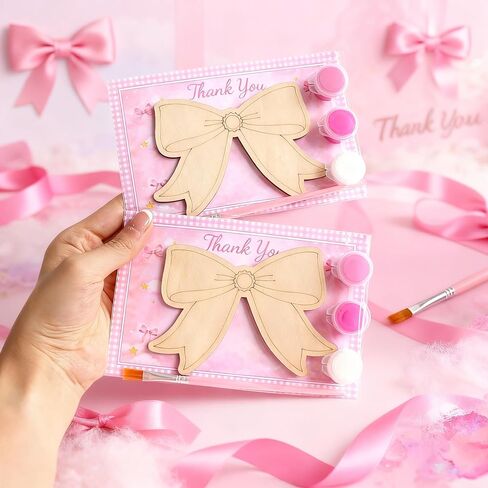 12 Pack Pink Bow Party Favors for Girls, Individually Wrapped Paint Your Own Wooden Magnet Craft Kits with Paints, Brush & Thank You Card in Saudi Arabia