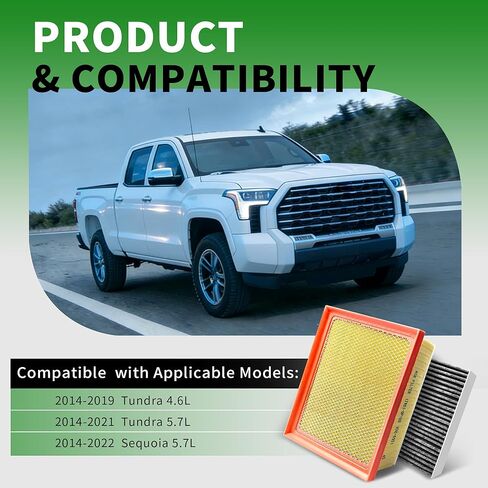 Cabin & Engine Air Filter Set Fit for Tundra 4.6L/5.7L 2014-2021, Sequoia 5.7L 2014-2022, Replaces 17801-0P100,87139-YZZ08 in Saudi Arabia