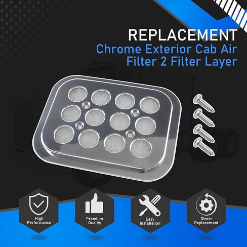 CF19501C Chrome Exterior Cab Air Filter 2 Filter Layer Compatible With 1986-2015-Up Kenworth T450 T600 T600B T800 W800 W900 W900L Fresh Filter Silver Replaces 19501C in Kuwait