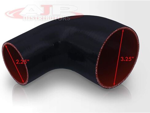 AJP Distributors 3.25" to 2.25" / 82.55" to 57.15mm - 90 Degree Elbow Angle Reducer 3-PLY Silicone Coupler Hose, High Temperature Universal Pipe Piping Tube Connector Black in Kuwait