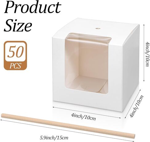 Kegeeei 50 Pack Candy Apple Boxes with Holes and Sticks, 4x4x4 Inch Caramel Apple Gift Boxes with Clear Window, Favor Box for Wedding Christmas Party, White in Saudi Arabia