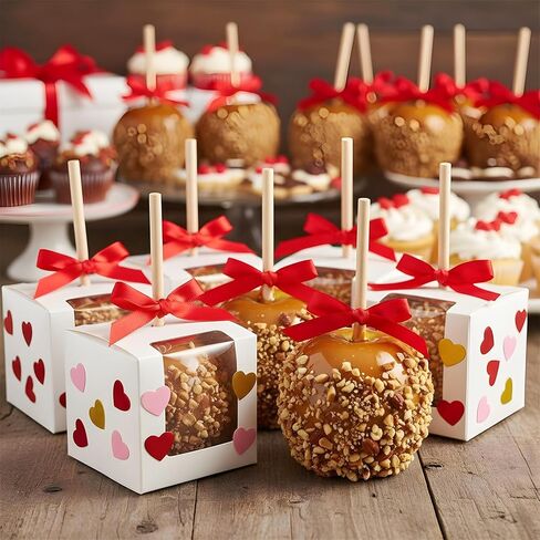 Kegeeei 50 Pack Candy Apple Boxes with Holes and Sticks, 4x4x4 Inch Caramel Apple Gift Boxes with Clear Window, Favor Box for Wedding Christmas Party, White in Saudi Arabia