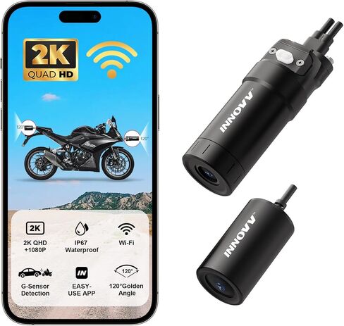 K6 Motorcycle Dash Cam Front and Rear 2K QHD+1080P, IP67 Waterproof Motorcycle Camera with Wi-Fi, Collision G-Sensor Detection, 120°Golden Angle, Support 256GB(SD Card not Included) in Saudi Arabia