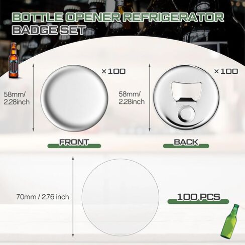 Suncalla 100 Sets 58mm / 2.28 in Button Maker Supplies, Fridge Magnet Bottle Opener Button Parts Supplies, Includes Tinplate Cover, Mirror Bottom with Magnet, Plastic Film in Kuwait