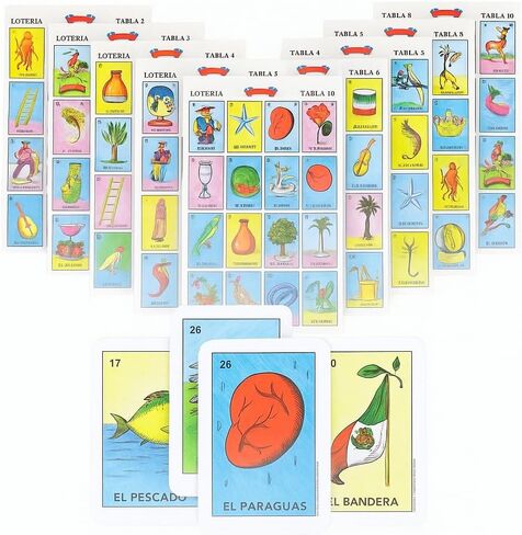 3 Diamonds Traditional Mexican Jumbo Loteria Card Game Set, 10 Tablas, 40 Cards, Classic Bingo Style Family Board Game, Colorful Illustrated Cards Jumbo Size L 10 x H 15 in Kuwait