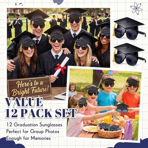Weewooday 12 Pieces End of School Year Gifts 2026 Kids Graduation Cap Sunglasses Pre K Graduation Gifts for Grad Prom Party Decor in Kuwait
