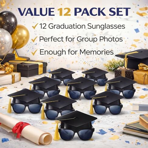 Weewooday 12 Pieces End of School Year Gifts 2026 Kids Graduation Cap Sunglasses Pre K Graduation Gifts for Grad Prom Party Decor in Kuwait
