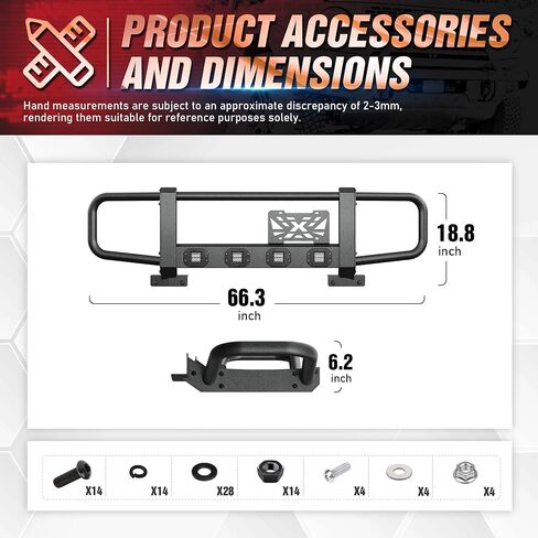 YZONA for Bronco Full-Width Front Brush Grille Guard Push Bull Bar for 2021 2022 2023 2024 2025 2026 Ford Bronco 2 or 4 Doors (ONLY for Models with Factory Modular Steel Front Bumper) in Kuwait