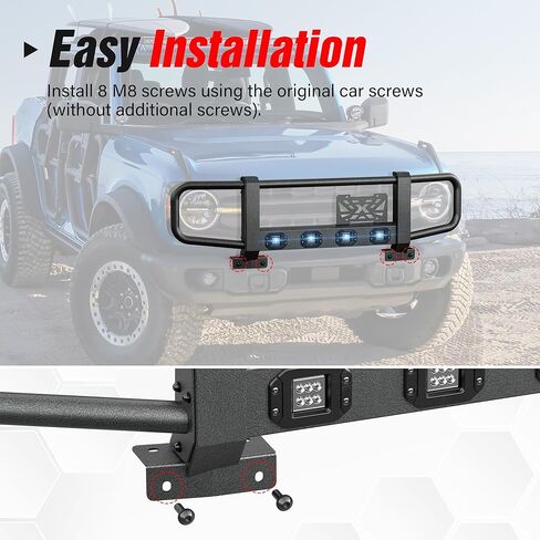 YZONA for Bronco Full-Width Front Brush Grille Guard Push Bull Bar for 2021 2022 2023 2024 2025 2026 Ford Bronco 2 or 4 Doors (ONLY for Models with Factory Modular Steel Front Bumper) in Kuwait