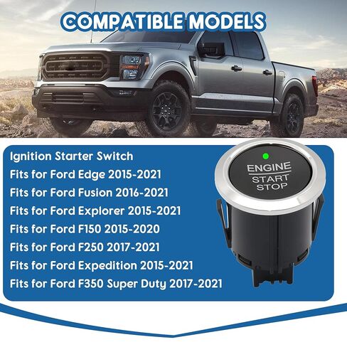 مفتاح زر إيقاف تشغيل الإشعال متوافق مع F-ord Edge/ F150 / F250 / F350 / Expedition/Fusion، استبدال مفتاح التشغيل التلقائي #DG9T-14C376-ADW،DG9T14C376ADW in Kuwait