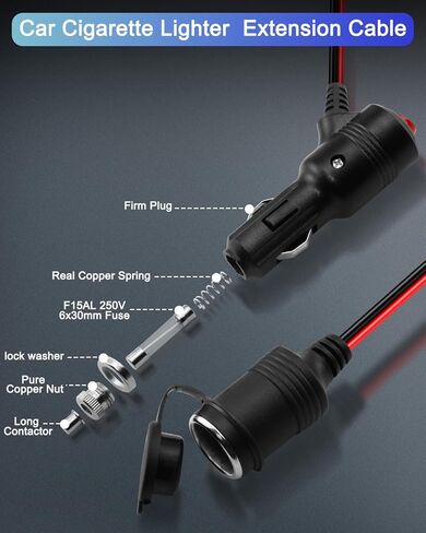 12V Cigarette Lighter Extension with Switch,16AWG 15A Car Cigarette Lighter Power Cable with ON Off Switch,for Car Refrigerator,Vacuum Vleaner,Etc. Avoid Repeated Plugging and Unplugging in Kuwait