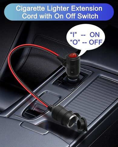 12V Cigarette Lighter Extension with Switch,16AWG 15A Car Cigarette Lighter Power Cable with ON Off Switch,for Car Refrigerator,Vacuum Vleaner,Etc. Avoid Repeated Plugging and Unplugging in Kuwait