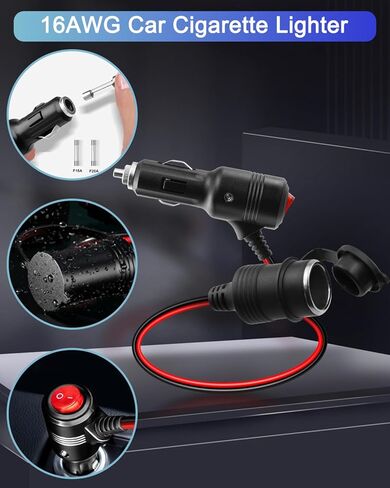 12V Cigarette Lighter Extension with Switch,16AWG 15A Car Cigarette Lighter Power Cable with ON Off Switch,for Car Refrigerator,Vacuum Vleaner,Etc. Avoid Repeated Plugging and Unplugging in Kuwait