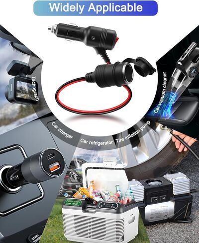 12V Cigarette Lighter Extension with Switch,16AWG 15A Car Cigarette Lighter Power Cable with ON Off Switch,for Car Refrigerator,Vacuum Vleaner,Etc. Avoid Repeated Plugging and Unplugging in Kuwait