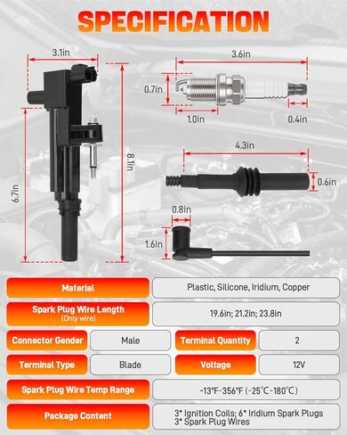 UF640 3PCS Ignition Coils & 6PCS Iridium Spark Plugs & 3PCS Spark Plug Wires Set Compatible with Dodge Ram 1500 Dakota Durango Nitro, Jeep Commander Grand Cherokee Liberty 3.7L, Replaces # 5149199AA in Saudi Arabia