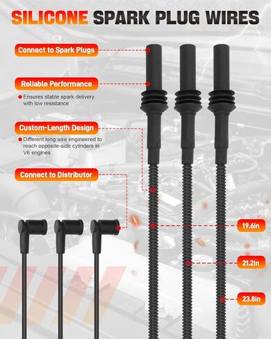 UF640 3PCS Ignition Coils & 6PCS Iridium Spark Plugs & 3PCS Spark Plug Wires Set Compatible with Dodge Ram 1500 Dakota Durango Nitro, Jeep Commander Grand Cherokee Liberty 3.7L, Replaces # 5149199AA in Saudi Arabia
