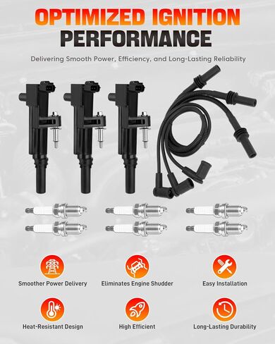 UF640 3PCS Ignition Coils & 6PCS Iridium Spark Plugs & 3PCS Spark Plug Wires Set Compatible with Dodge Ram 1500 Dakota Durango Nitro, Jeep Commander Grand Cherokee Liberty 3.7L, Replaces # 5149199AA in Saudi Arabia