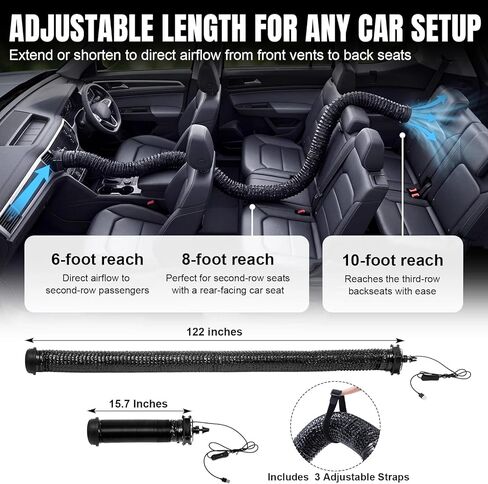 Mifoci 10 ft Car AC Vent Extender with USB Airflow Fan, Vent Hose for Backseat, AC Tube Back Seat Air Conditioning, Rear Seat Cooling Solution for Pets in Kuwait