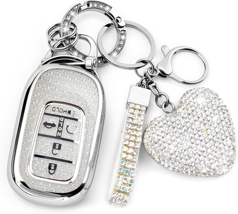 Key Fob Cover with Diamond Bling Keychain for Women, Car Key Holder Compatible with Honda 2022 2023 2024 2025, TPU Key Case and Elegant Heart Key Chain (Silver, 1PCS) in Kuwait