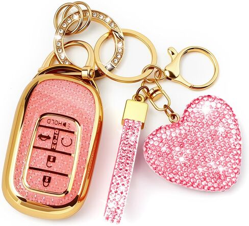 Key Fob Cover with Diamond Bling Keychain for Women, Car Key Holder Compatible with Honda 2022 2023 2024 2025, TPU Key Case and Elegant Heart Key Chain (Silver, 1PCS) in Kuwait