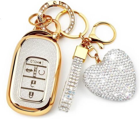 Key Fob Cover with Diamond Bling Keychain for Women, Car Key Holder Compatible with Honda 2022 2023 2024 2025, TPU Key Case and Elegant Heart Key Chain (Silver, 1PCS) in Kuwait