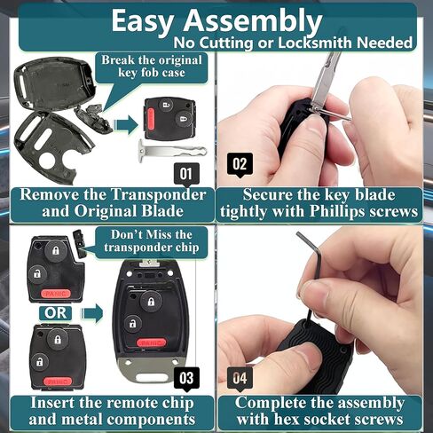 Key Fob Shell Replacement for Honda Accord Crosstour 2010-2012, Civic LX 2010-2012, CRV 2010-2012, Fit 2007-2013 | No Blade Cutting Required, Heavy Duty Crack-Resistant, Easy Assembly,(A, 3-Btn) in Saudi Arabia
