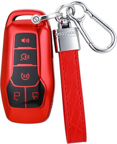 مناسبة لغطاء Ford Key Fob مع سلسلة مفاتيح، حافظة مفاتيح ناعمة من مادة TPU للحماية الكاملة لسيارة Ford Fusion Mustang F150 Edge Explorer Lincoln MKZ MKC MKX مفتاح بعيد (اكتب حافظة مفاتيح فضية + سلسلة مفاتيح) in Kuwait