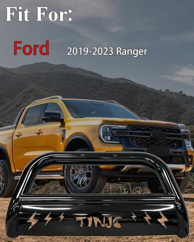 واقي شبكة المصد الأمامي من Bull Bar يناسب 2019 2020 2021 2022 2023 Ford Ranger، 3 بوصات Bull Bar Grille من الفولاذ الكربوني مع لوح انزلاقي، أسود in Kuwait