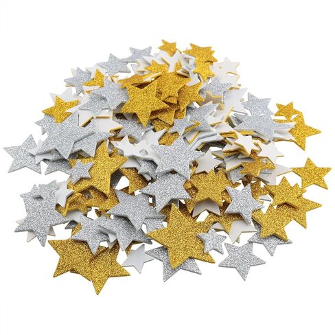 200PCS Gold and Silver Two Tone Glitter Foam Star Stickers Self Adhesive Glitter EVA Material for Scrapbooks Bulletin Boards Card Decoration Embellishments Party Decorative Stickers 4 Sizes in Kuwait