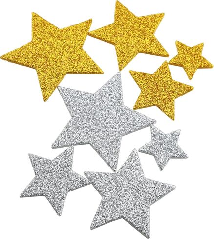 200PCS Gold and Silver Two Tone Glitter Foam Star Stickers Self Adhesive Glitter EVA Material for Scrapbooks Bulletin Boards Card Decoration Embellishments Party Decorative Stickers 4 Sizes in Kuwait