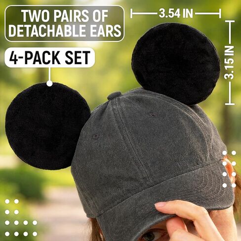 Granatan Upgraded Thick Plush Magnetic Mouse Ears for Hats, 4 Pack Detachable Magnetic Cap Ears, Soft Polyester Accessories for Summer Caps, Adults and Kids, Themed Party Wear in Saudi Arabia