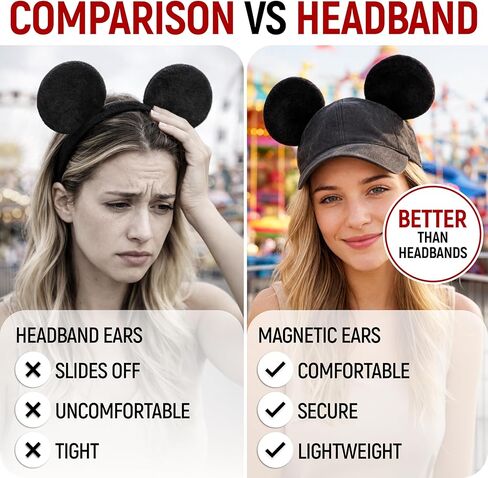 Granatan Upgraded Thick Plush Magnetic Mouse Ears for Hats, 4 Pack Detachable Magnetic Cap Ears, Soft Polyester Accessories for Summer Caps, Adults and Kids, Themed Party Wear in Saudi Arabia