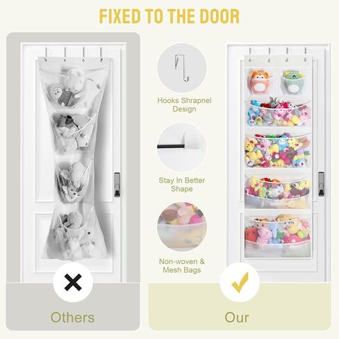 Yecaye Stuffed Animal Storage, 1 Pack Over Door Organizer for Stuffies with 6 Expandable Mesh Net Pockets, Baby Ideas Holder for Kids Room, Hanging Plushy Organizers for Bedroom, White in Saudi Arabia