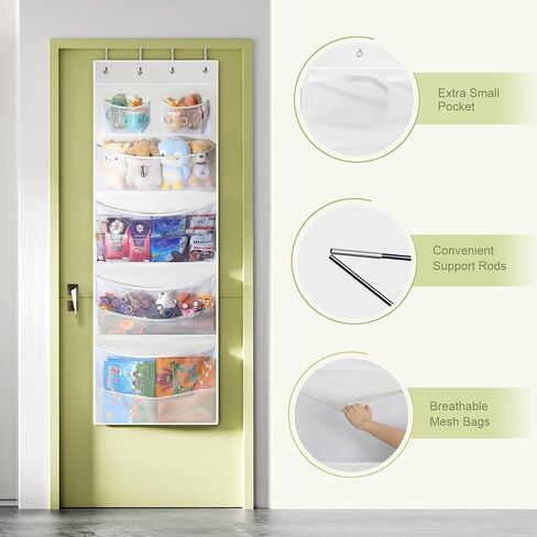 Yecaye Stuffed Animal Storage, 1 Pack Over Door Organizer for Stuffies with 6 Expandable Mesh Net Pockets, Baby Ideas Holder for Kids Room, Hanging Plushy Organizers for Bedroom, White in Saudi Arabia