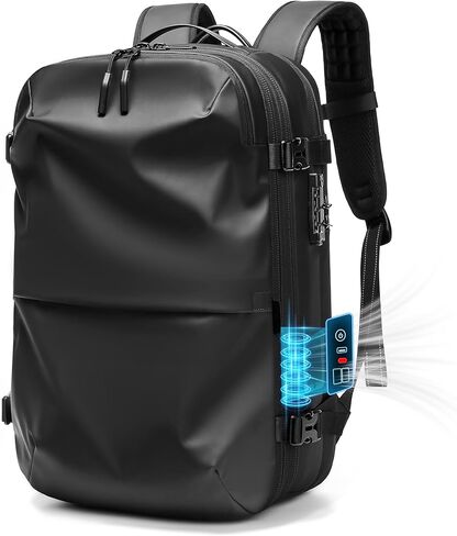 60L Vacuum Seal Travel Backpack Expandable Air Compression System, Water Resistant Airline Approved Carry-On Suitcase Luggage, Black - Vacuum Pump Included in Saudi Arabia