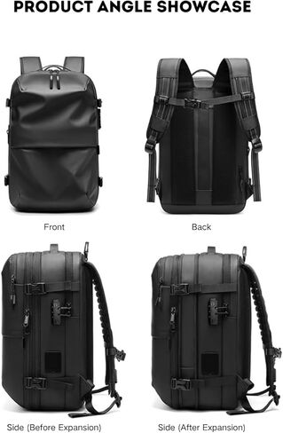 60L Vacuum Seal Travel Backpack Expandable Air Compression System, Water Resistant Airline Approved Carry-On Suitcase Luggage, Black - Vacuum Pump Included in Saudi Arabia