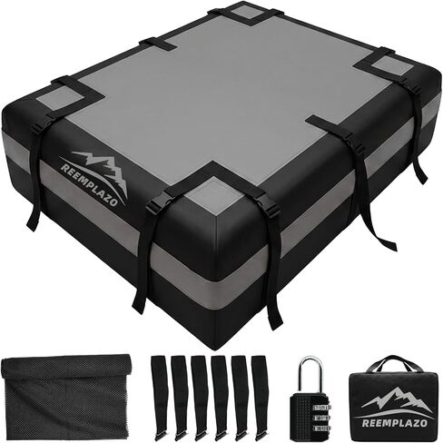 حقيبة نقل البضائع على السطح بطول 21 قدمًا مكعبًا، حقيبة سقف السيارة شديدة التحمل مقاومة للماء لشاحنة بيك اب سيارات الدفع الرباعي مع/بدون رفوف السقف، تخزين الأمتعة على السطح العلوي للتخييم مع حصيرة مضادة للانزلاق (أسود رمادي) in Kuwait