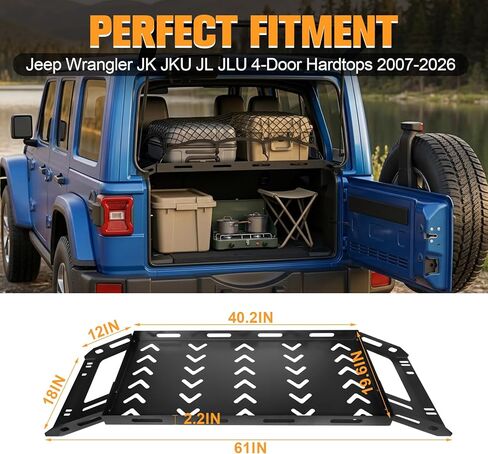 W&JWN Rear Trunk Cargo Rack Basket Tray Compatible with Jeep Wrangler JK JKU JL JLU 4-Door Hardtops 2007-2026 Sturdy Steel Interior Luggage Rack Shelf for Camping Trip Gear（400LBS） in Saudi Arabia