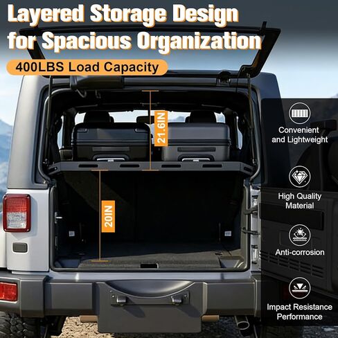 W&JWN Rear Trunk Cargo Rack Basket Tray Compatible with Jeep Wrangler JK JKU JL JLU 4-Door Hardtops 2007-2026 Sturdy Steel Interior Luggage Rack Shelf for Camping Trip Gear（400LBS） in Saudi Arabia