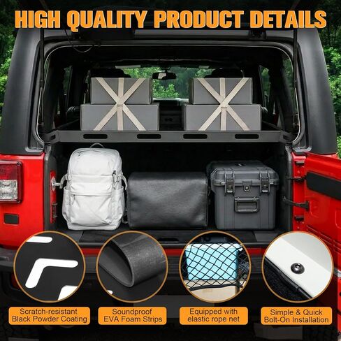 W&JWN Rear Trunk Cargo Rack Basket Tray Compatible with Jeep Wrangler JK JKU JL JLU 4-Door Hardtops 2007-2026 Sturdy Steel Interior Luggage Rack Shelf for Camping Trip Gear（400LBS） in Saudi Arabia
