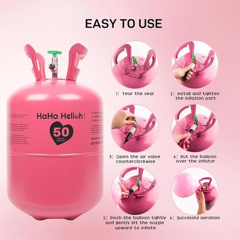 Helium Tank For Balloons At Home,13L Helium Tank Up To 50 Latex Balloons, Includes Filling Nozzle, Ideal for Birthday, Wedding & Party Decoration in Saudi Arabia
