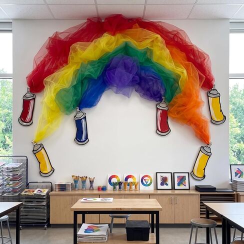 Marspark 15 Pcs Art Party Decorations Kit Painting Splatter Birthday Party Decorations 3D Large Cardboard Spray Paint Can with Colorful Tulle Mesh for Back to School Art Classroom Graduation Decor in Kuwait