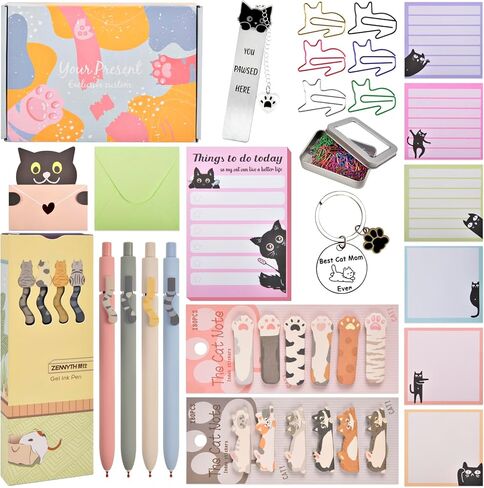 76 Pcs Cat Lover Gifts for Women - Cute Office Sticky Notes Supplies, Cat-themed Pens Stationery Set, Post Notepads Desk Accessories, Small Girls Funny Stuff, Mini Cat Clips Decor, Unique School Items in Saudi Arabia
